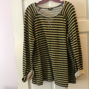 Jones New York Striped Shirt Sz 1X Denim Blue & Yellow